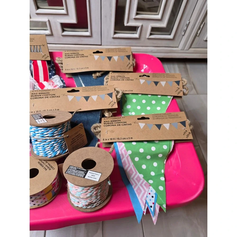 Celebrate It Rag Ribbon Garland Twine Lot Farmhouse Country Fresh Milk Sign NEW‎